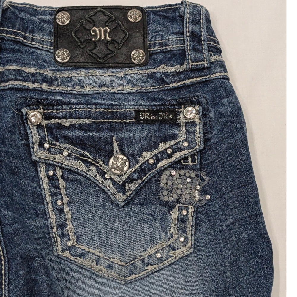 Miss Me Women Medium Wash Straight Leg Embellished Rhinestone Jeans Size 28